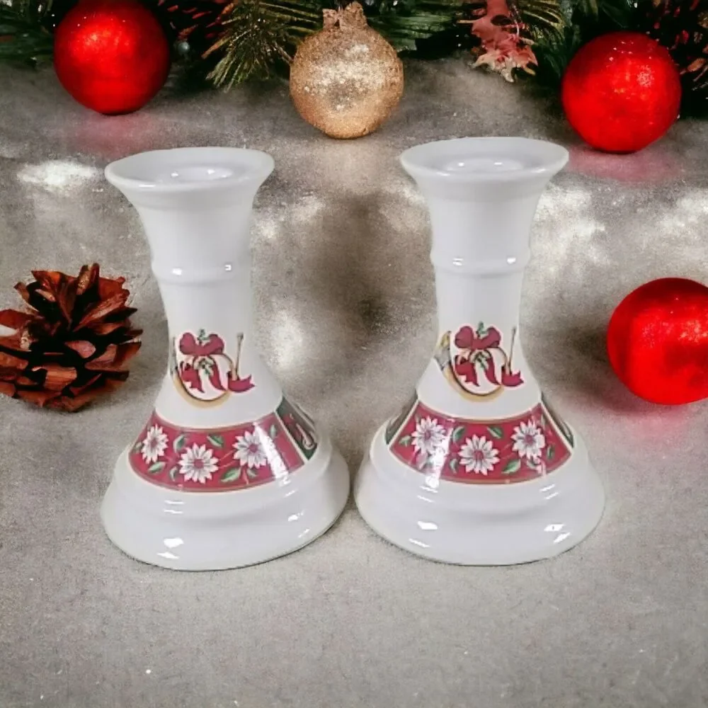 Charlton Hall Kobe Classic Traditions Christmas Horn Candlestick Holder Set of 2